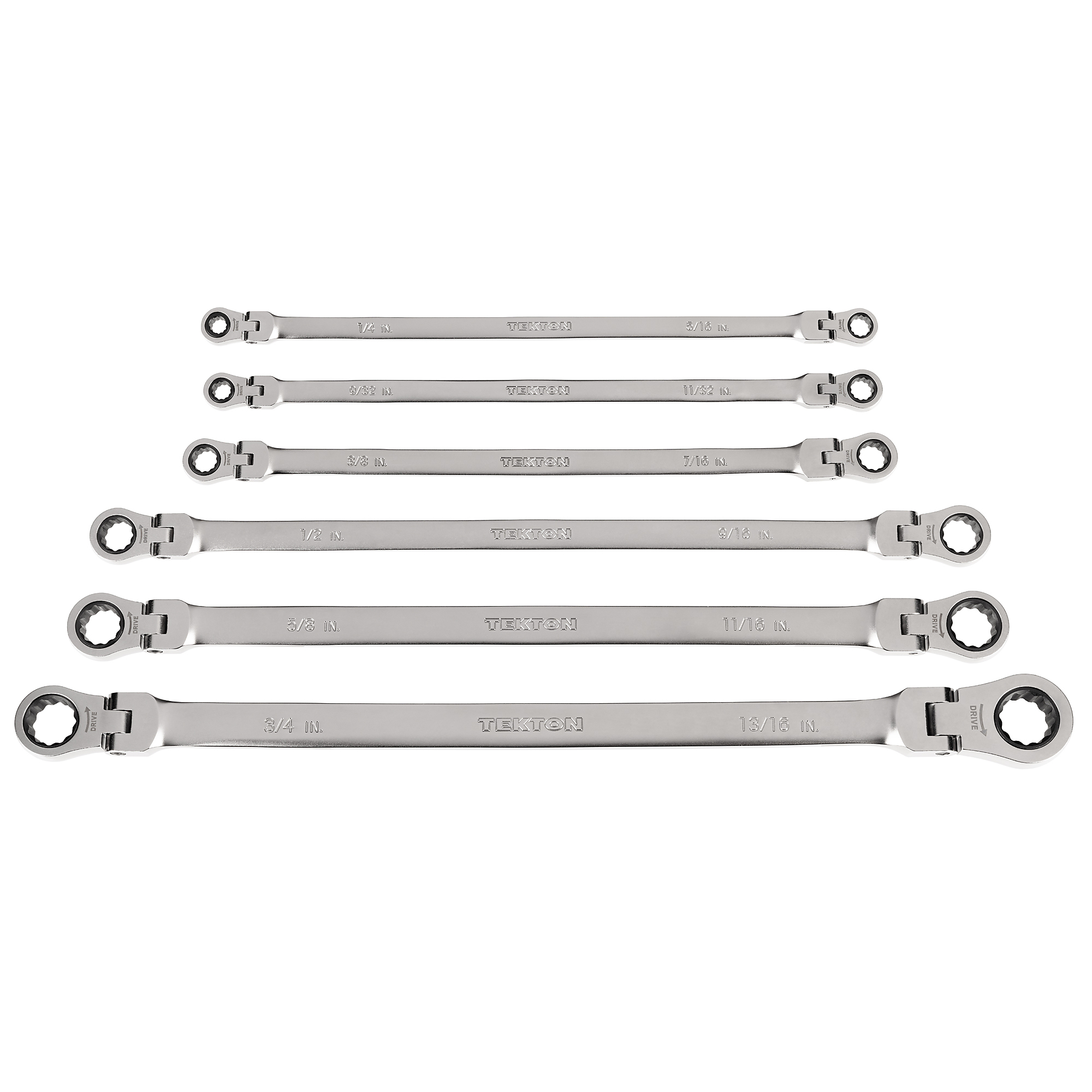 TEKTON Long Flex Head 12-Point Ratcheting Box End Wrench Set, 6-Piece (1/4-13/16 in.) | WRB96000